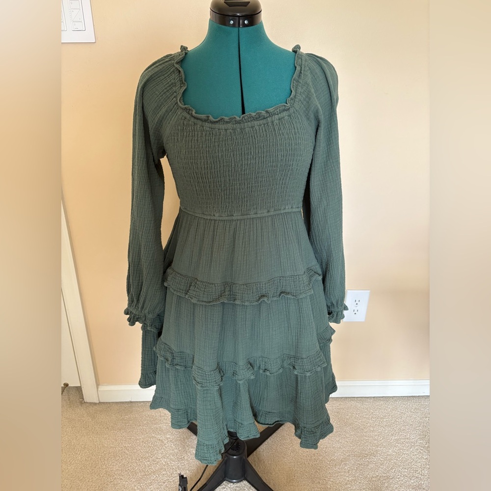 INGRID SMOCKED MINI DRESS Green